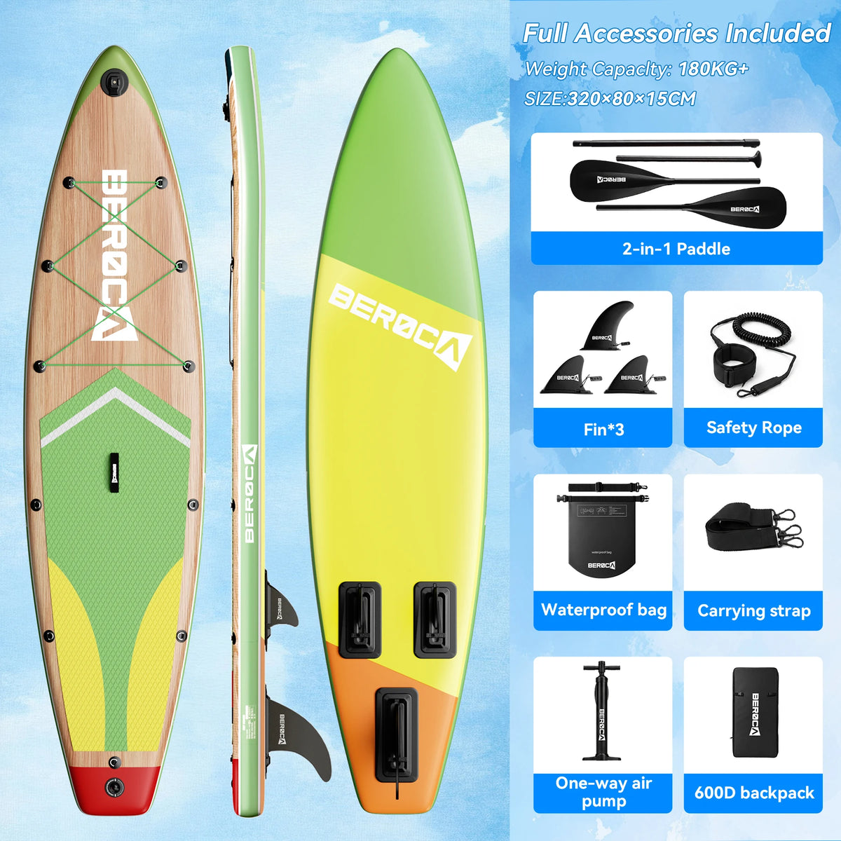 Aufblasbares SUP Board für Erwachsene – Holz-Optik, 7,8 kg, Versand aus Deutschland | Thryvo Fitness