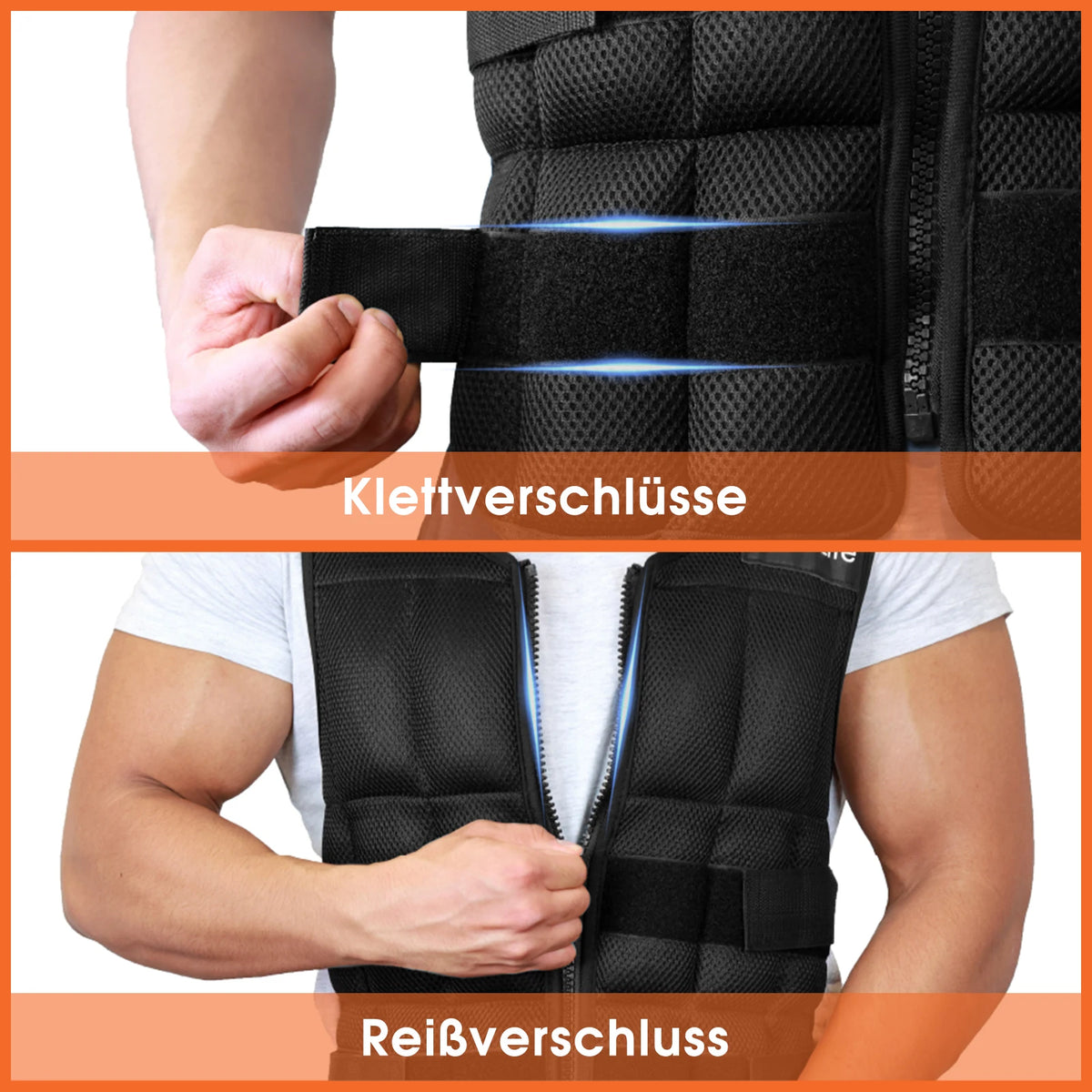 Gewichtsweste verstellbar bis 30 kg – 38 Eisenblöcke, Reißverschluss, Versand aus DE | Thryvo Fitness