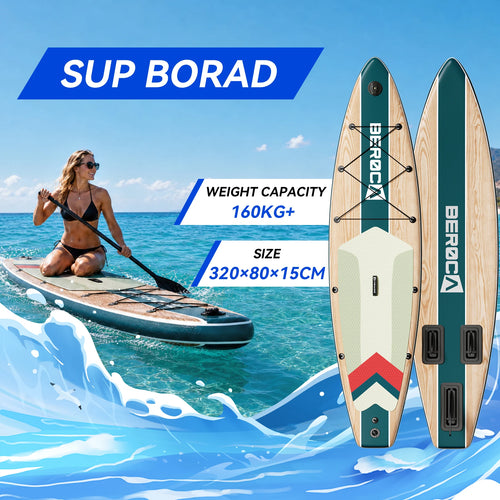 Aufblasbares SUP Board für Erwachsene – Holz-Optik, 7,8 kg, Versand aus Deutschland | Thryvo Fitness