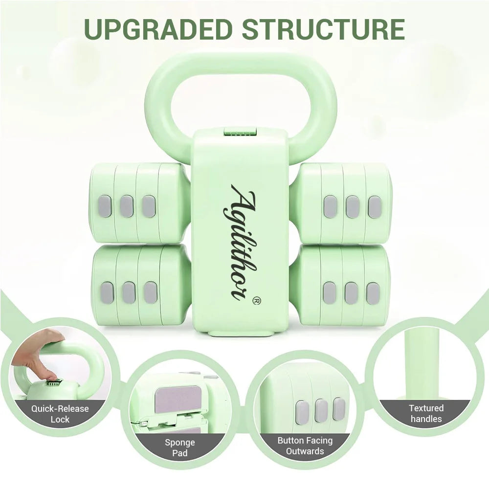 Verstellbares Kurzhantel & Kettlebell Set 4-in-1 – bis 5 kg, für Frauen & Home Gym | Thryvo Fitness
