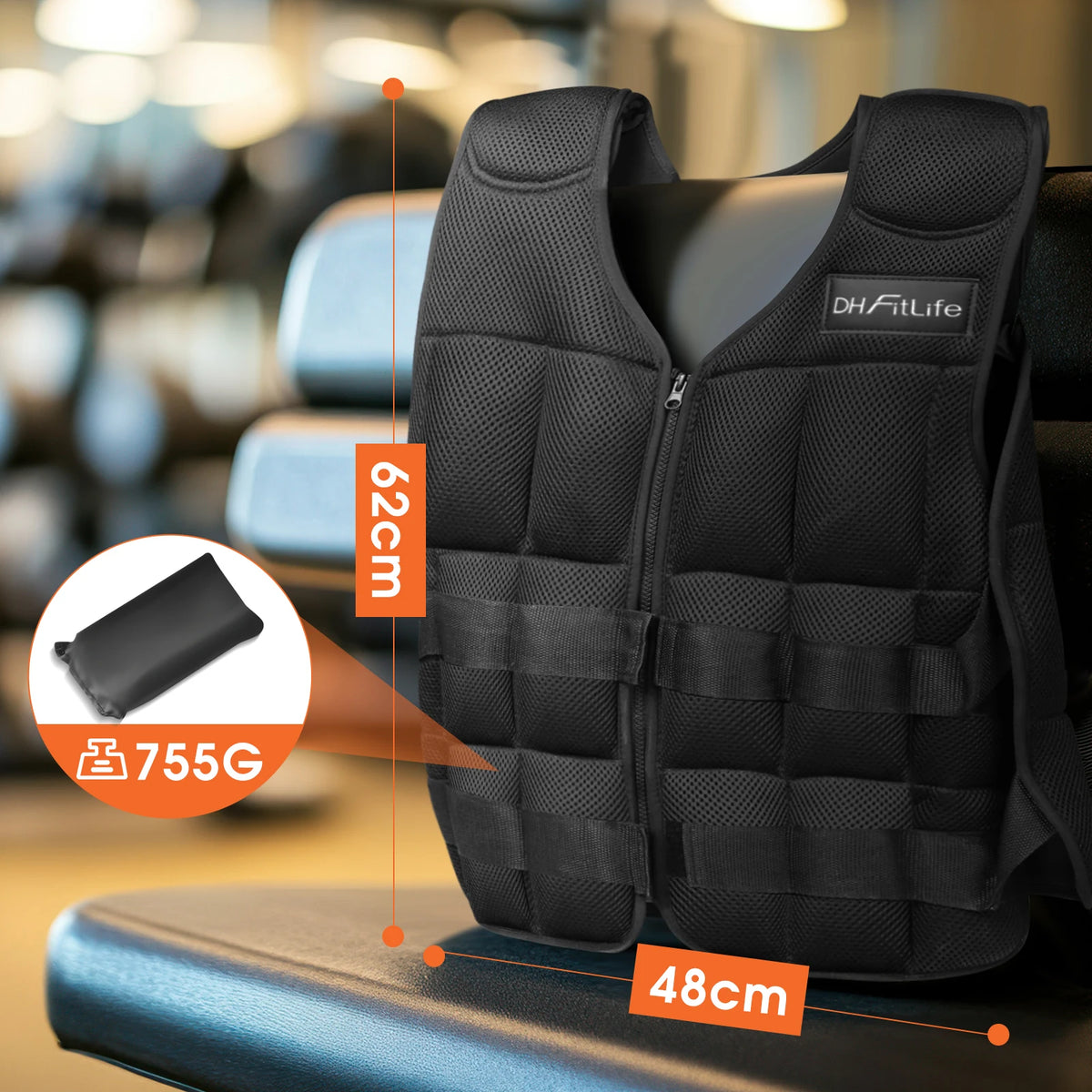 Gewichtsweste verstellbar bis 30 kg – 38 Eisenblöcke, Reißverschluss, Versand aus DE | Thryvo Fitness
