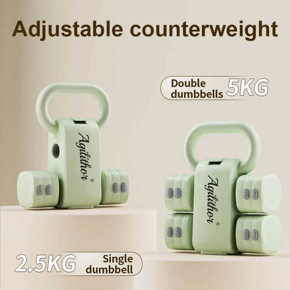 Verstellbares Kurzhantel & Kettlebell Set 4-in-1 – bis 5 kg, für Frauen & Home Gym | Thryvo Fitness