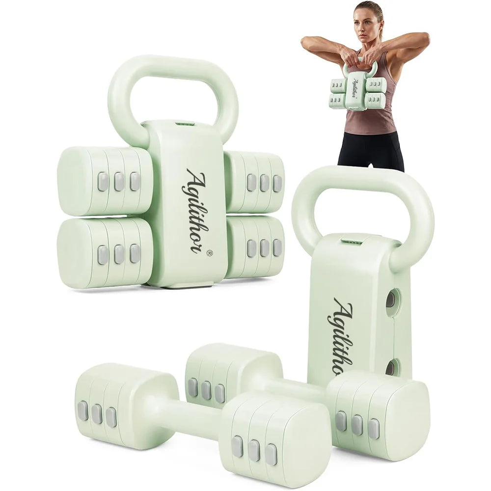 Verstellbares Kurzhantel & Kettlebell Set 4-in-1 – bis 5 kg, für Frauen & Home Gym | Thryvo Fitness