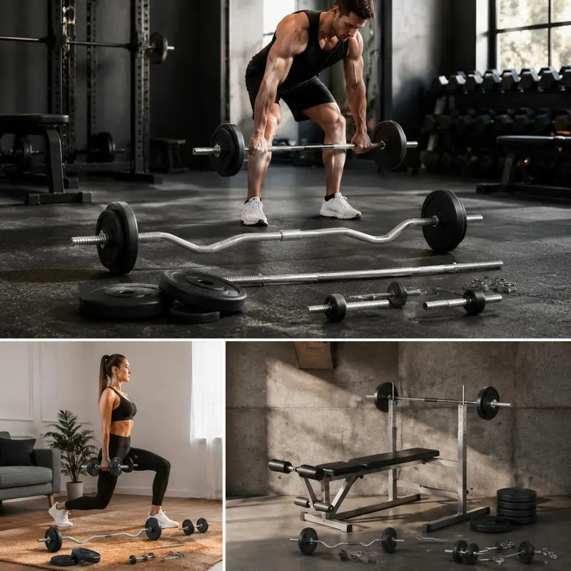 30 kg Hantel-Set – Kurzhantel & Langhantel mit Chrom-Stahlkonstruktion | Home Gym
