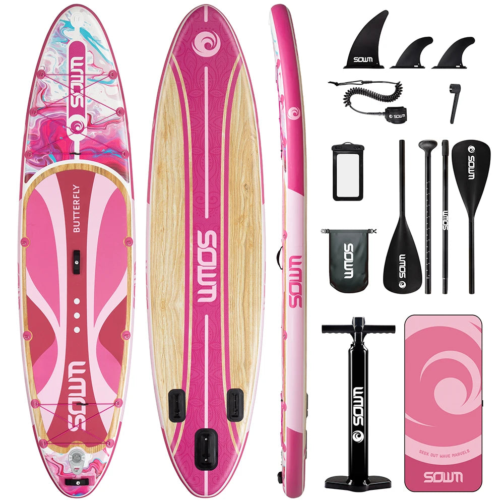 Sowm Pink Aufblasbares SUP Board 335×86×15 cm – bis 185 kg, All-Round, Komplett-Set | Thryvo Fitness