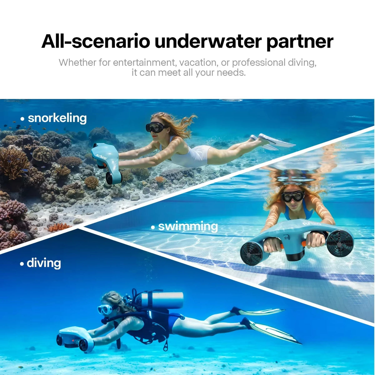 ASIWO Manta 2 Unterwasserscooter – 40m wasserdicht, 90 Min Laufzeit, für Kinder & Erwachsene | Thryvo Fitness