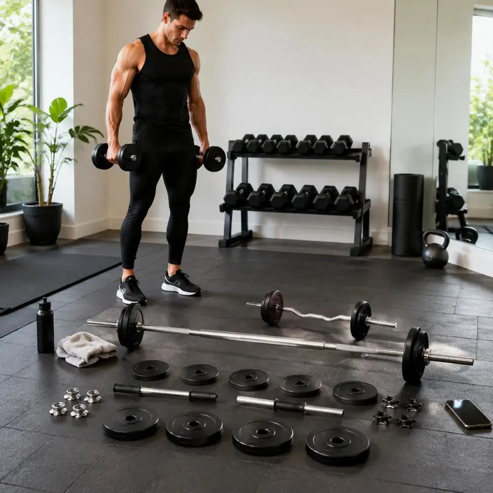 30 kg Hantel-Set – Kurzhantel & Langhantel mit Chrom-Stahlkonstruktion | Home Gym