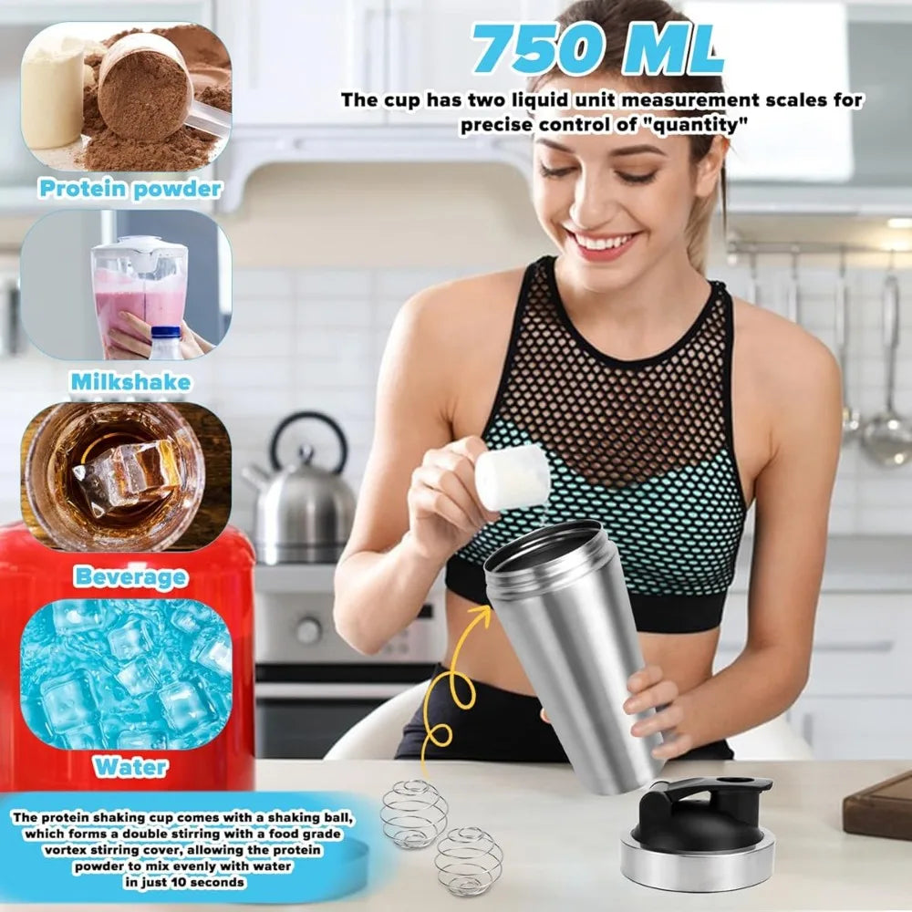 750 ml Protein Shaker aus Edelstahl – mit Mixball, Skala & Reinigungsbürste | Thrive Fitness