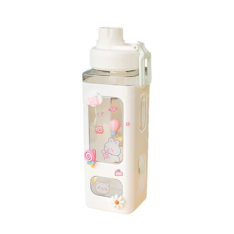 Kawaii Trinkflasche 700 & 900 ml – mit Strohhalm, Sticker & süßem Design, BPA-frei | Thryvo Fitness
