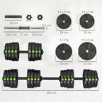 Langhantel Set 30 KG – 2-in-1 Kurzhantel & Langhantel, verstellbar für Home-Gym | Thryvo Fitness