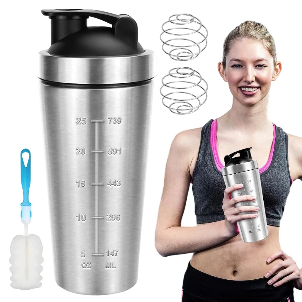 750 ml Protein Shaker aus Edelstahl – mit Mixball, Skala & Reinigungsbürste | Thrive Fitness