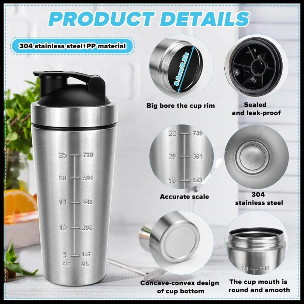 750 ml Protein Shaker aus Edelstahl – mit Mixball, Skala & Reinigungsbürste | Thrive Fitness