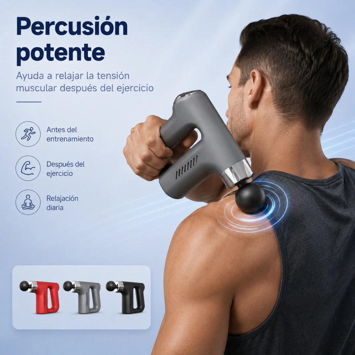 Mini T-Grip Massagepistole – USB, 5 Stufen, 4 Aufsätze, leise & tragbar für Muskelregeneration | Thryvo Fitness