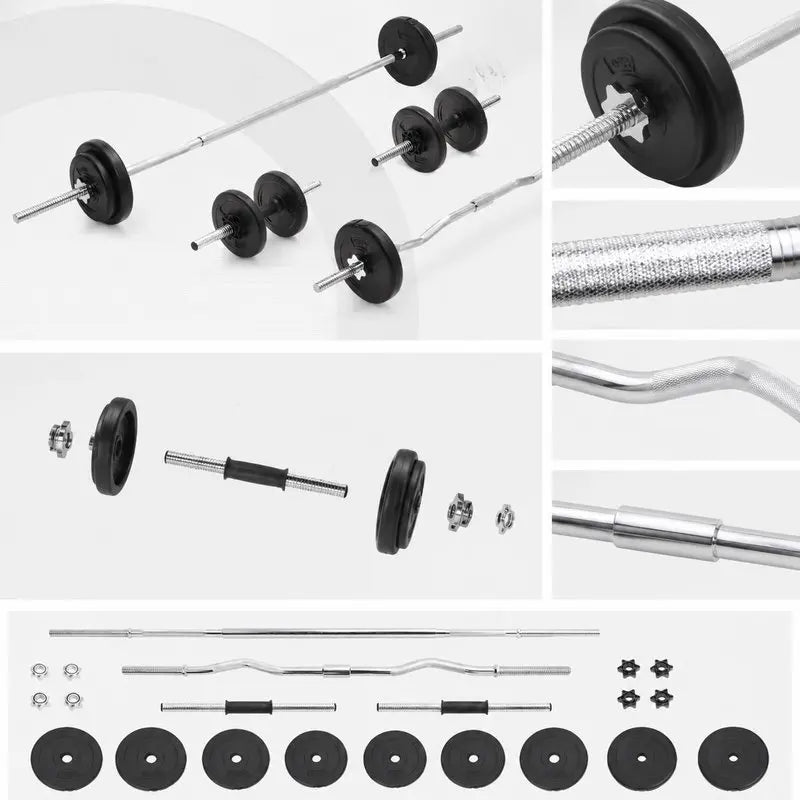30 kg Hantel-Set – Kurzhantel & Langhantel mit Chrom-Stahlkonstruktion | Home Gym