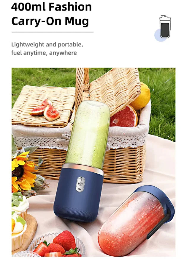 Portabler Elektrischer Mixer 400ml – 6 Klingen, USB, für Smoothies, Saft & Eis | Thryvo Fitness