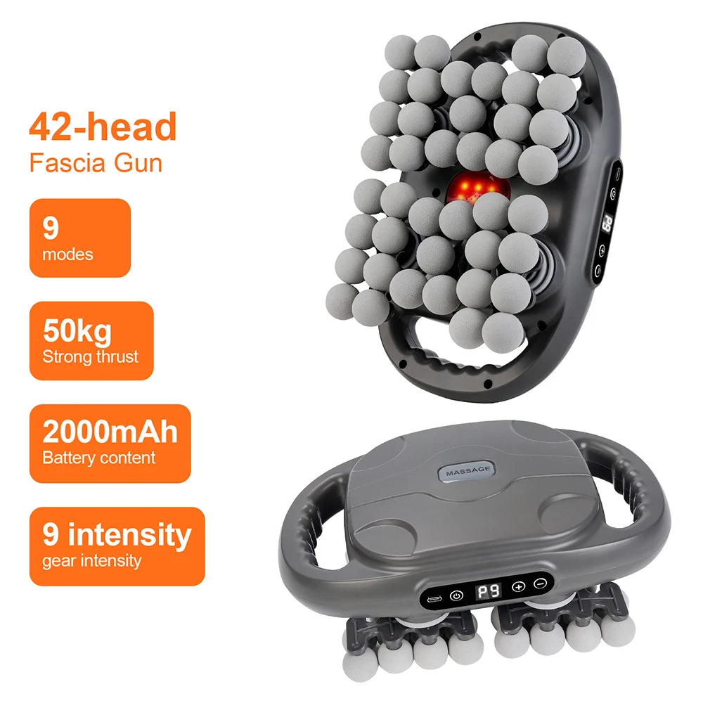 Faszienpistole 42-Köpfe – Hochfrequenz, Rotlicht, 9 Modi, 42 mm Tiefe | Thryvo Fitness