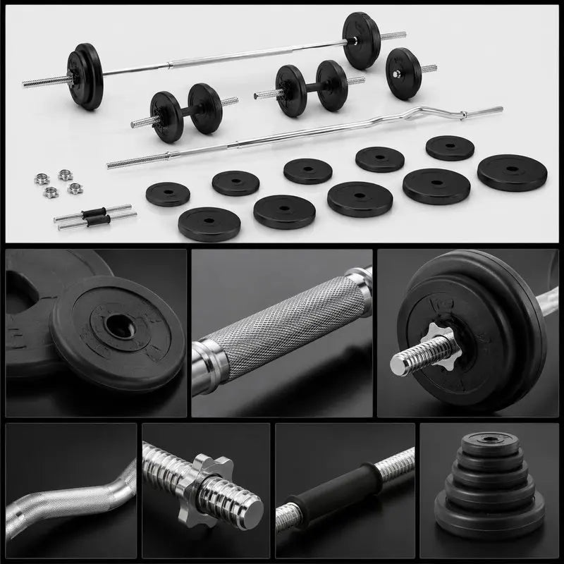 30 kg Hantel-Set – Kurzhantel & Langhantel mit Chrom-Stahlkonstruktion | Home Gym