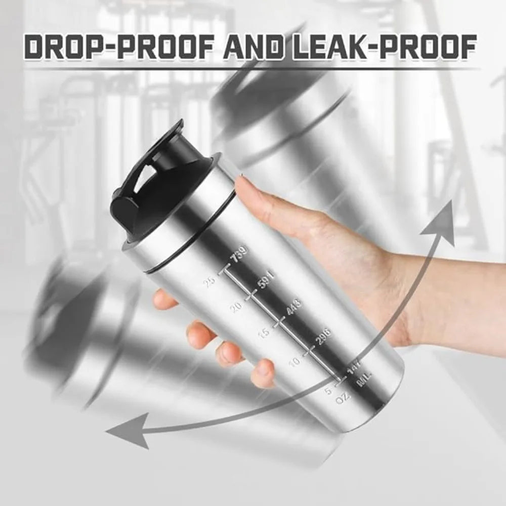 750 ml Protein Shaker aus Edelstahl – mit Mixball, Skala & Reinigungsbürste | Thrive Fitness