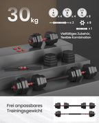 SONGMICS Hexagon Hantelset 30 kg – Kurzhantel, Langhantel & Push-up in einem