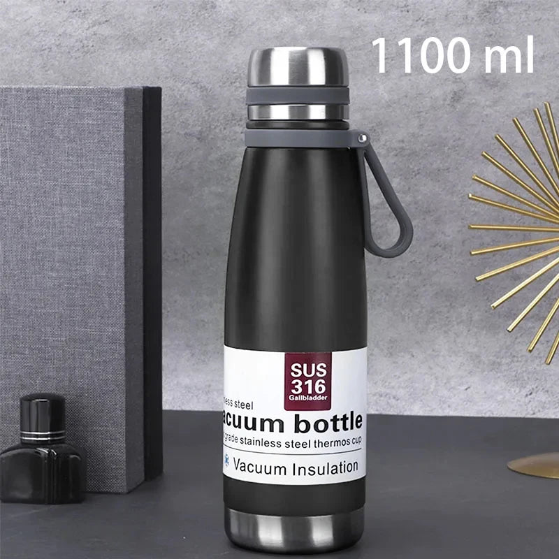 Edelstahl Thermoskanne 850–1500 ml – 316 Lebensmittelstahl, Vakuumisoliert für Outdoor, Camping & Reisen | Thryvo Fitness