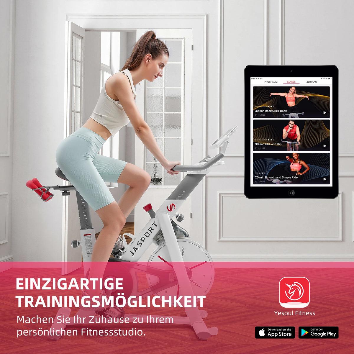 JASPORT S3 Ergometer Heimtrainer – App, Zwift & Kinomap, leise, bis 120 kg | Thryvo Fitness