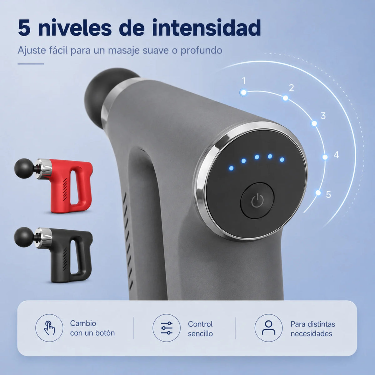 Mini T-Grip Massagepistole – USB, 5 Stufen, 4 Aufsätze, leise & tragbar für Muskelregeneration | Thryvo Fitness
