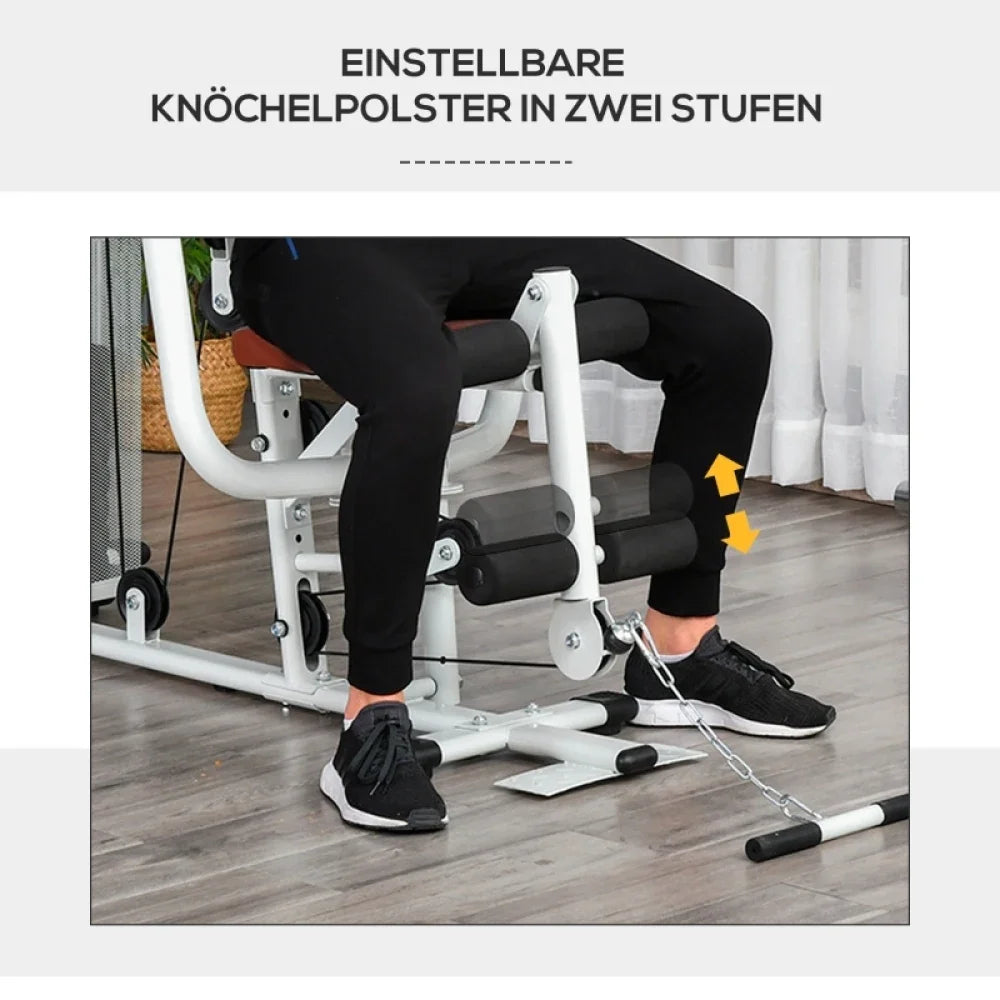 Multigym Kraftstation mit Gewichten, Klimmzug & Beintrainer – 150×110×210 cm | Thryvo Fitness