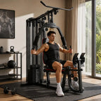 Kraftstation Home Gym – 45 kg Gewichte, Hochzug, Bruststation & Beinpresse | Thryvo Fitness