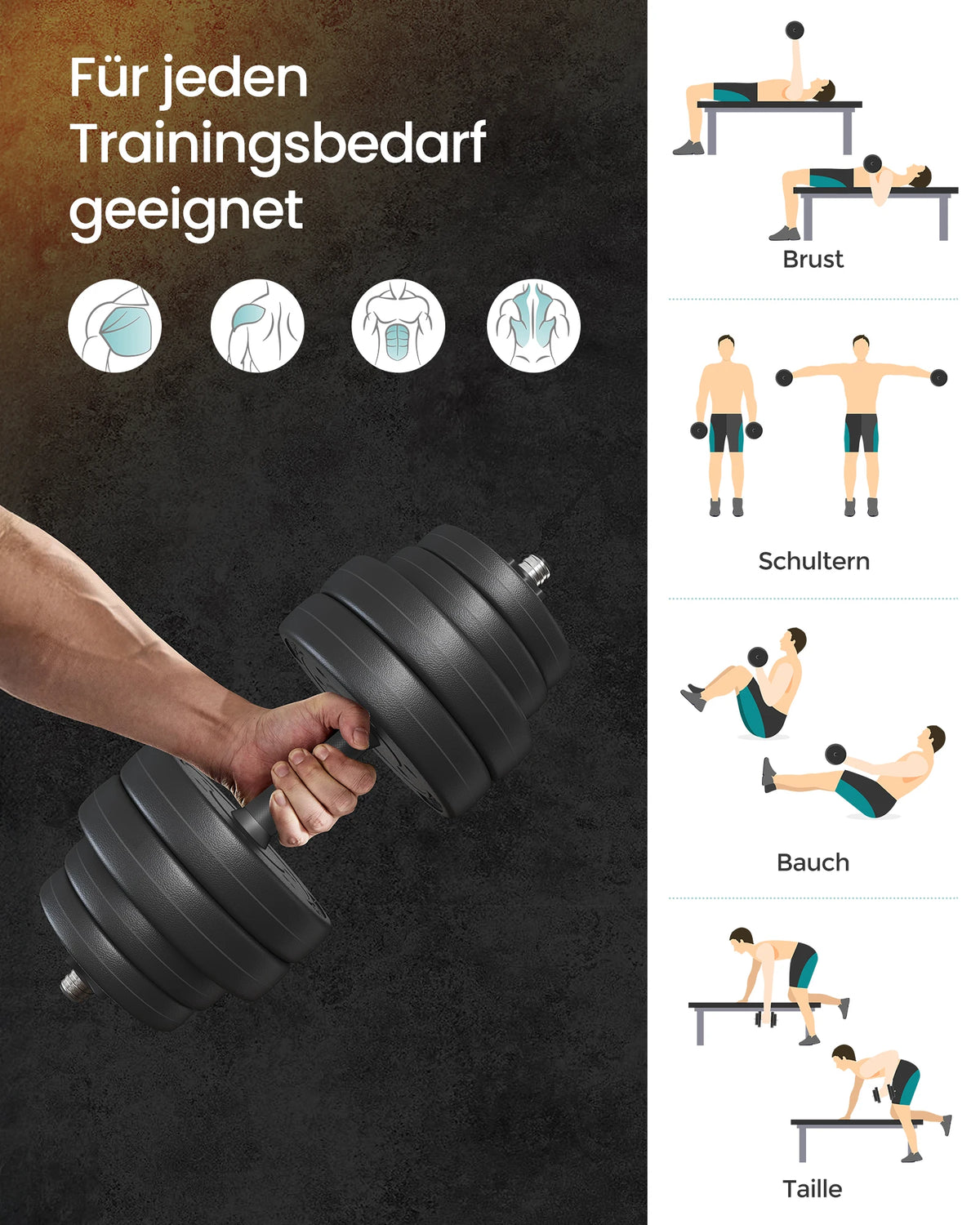 SONGMICS Hantelset 30 kg – Kurzhantel & Langhantel in einem
