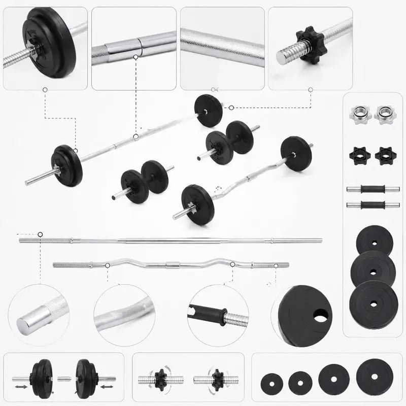 30 kg Hantel-Set – Kurzhantel & Langhantel mit Chrom-Stahlkonstruktion | Home Gym