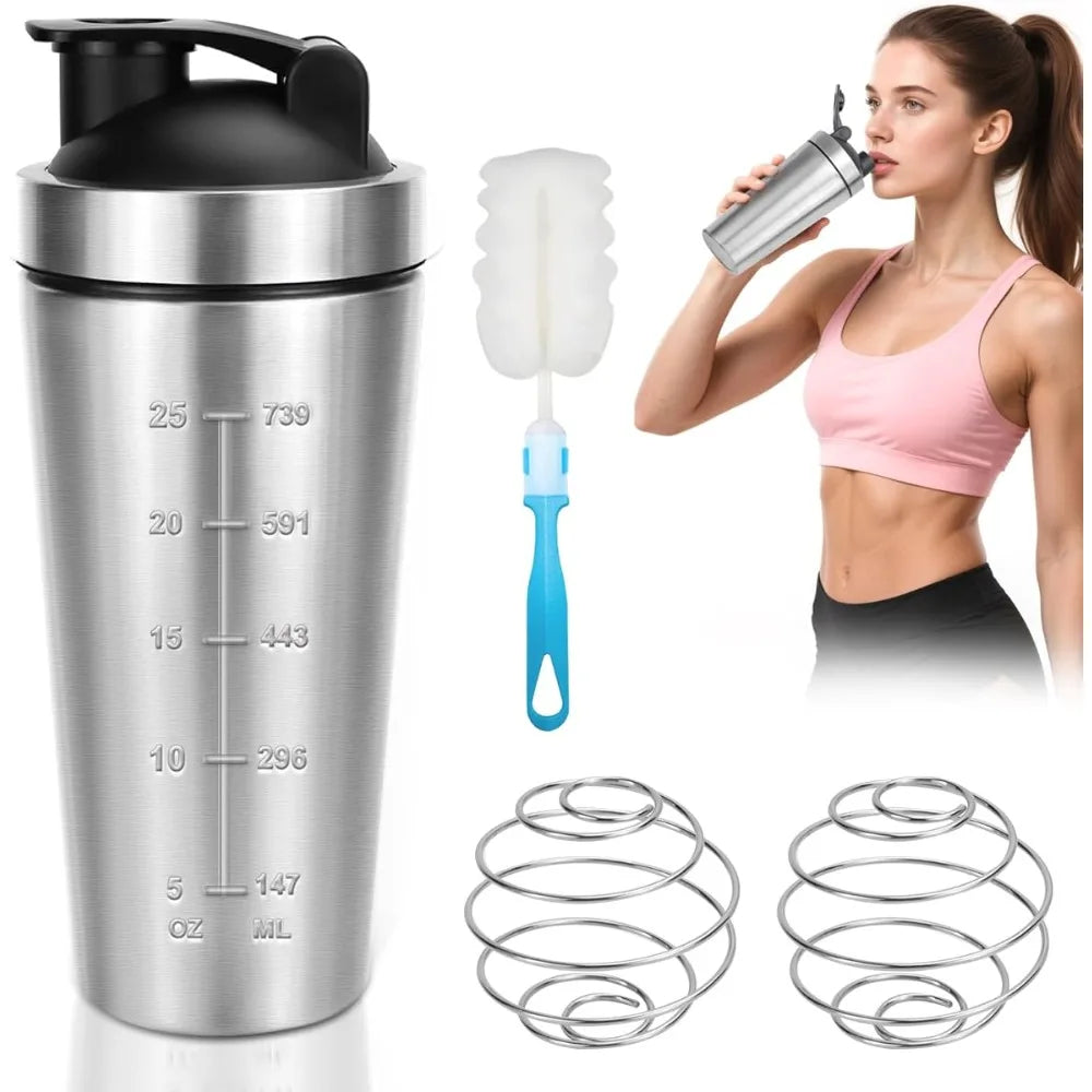 750 ml Protein Shaker aus Edelstahl – mit Mixball, Skala & Reinigungsbürste | Thrive Fitness