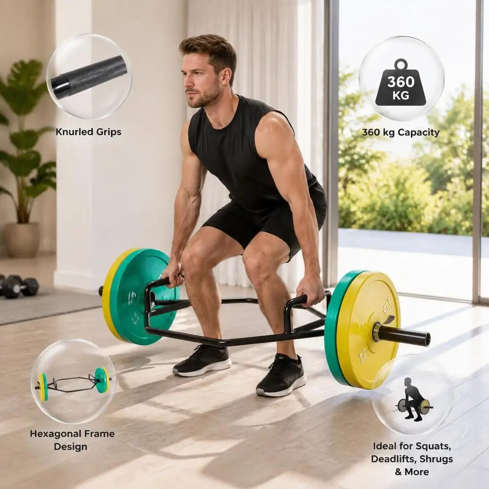 Trap Bar Hexagonal Pro – 50mm, 360 kg Tragkraft, Anti-Rutsch Griff für Deadlift & Squat | Thryvo Fitness