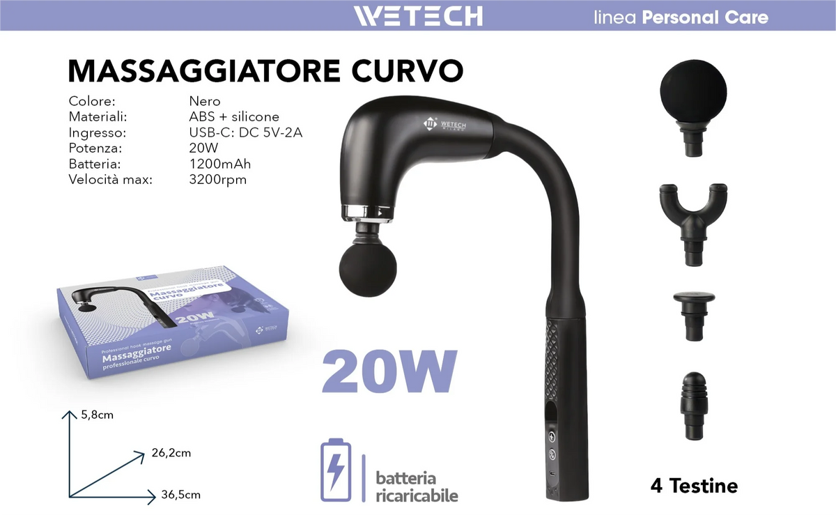 Mini T-Grip Massagepistole – USB, 5 Stufen, 4 Aufsätze, leise & tragbar für Muskelregeneration | Thryvo Fitness