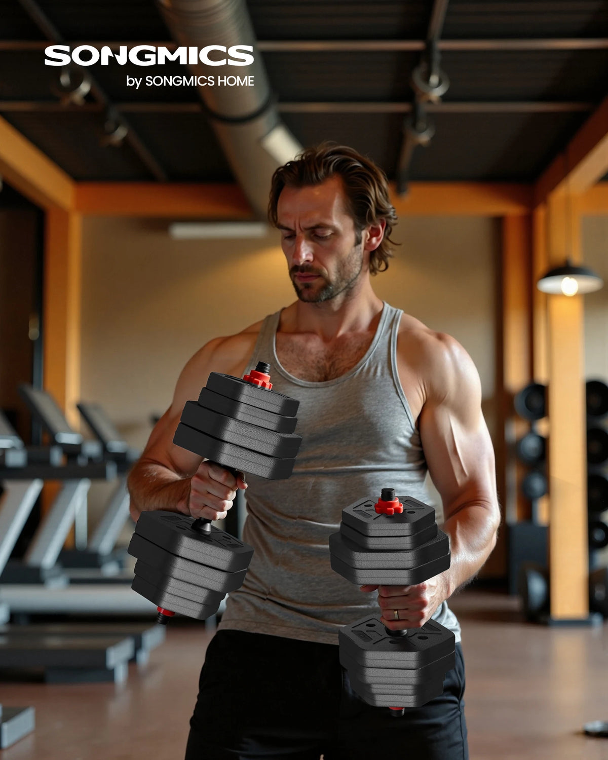 SONGMICS Hexagon Hantelset 30 kg – Kurzhantel, Langhantel & Push-up in einem
