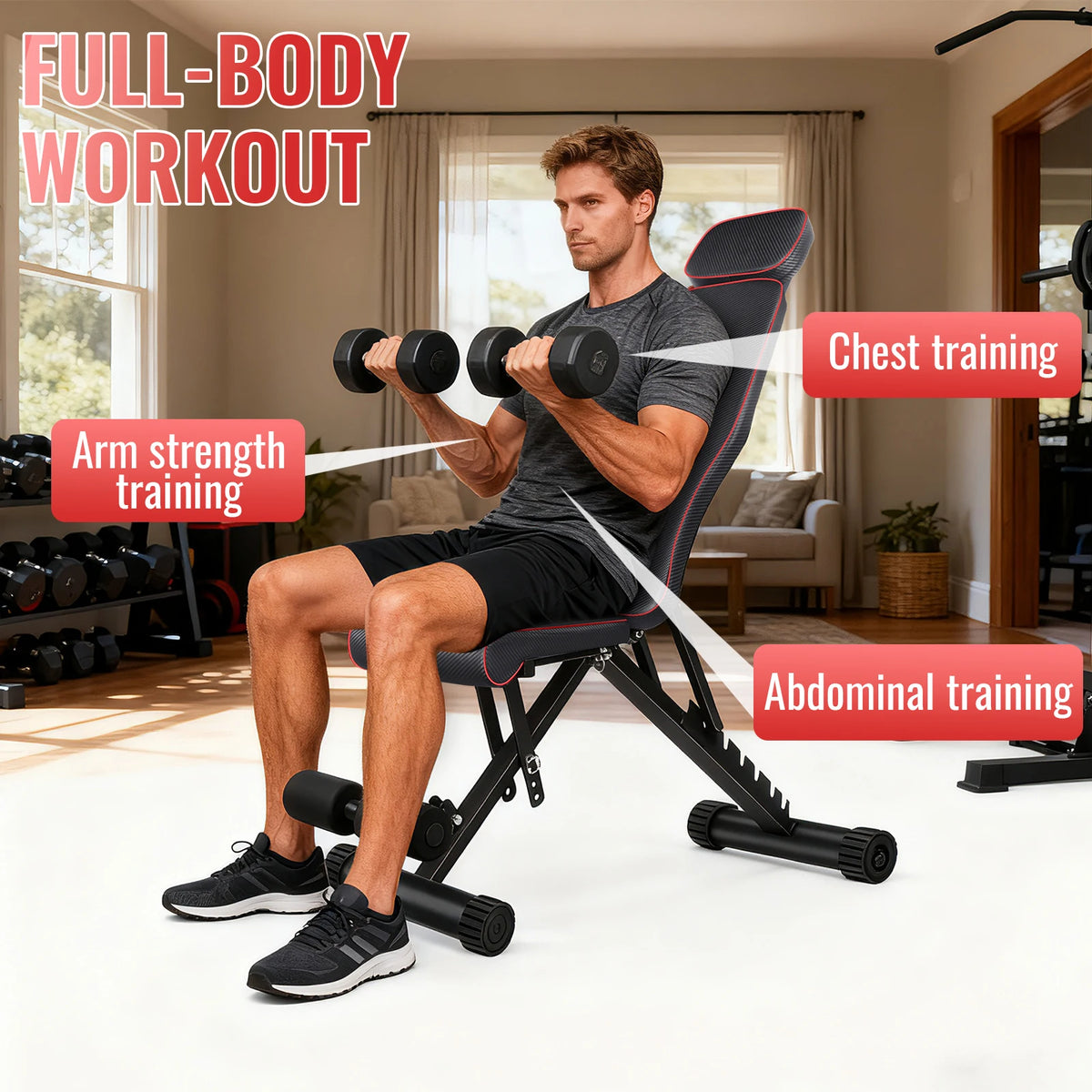 Fitnessbank – Verstellbare Hantelbank, klappbar