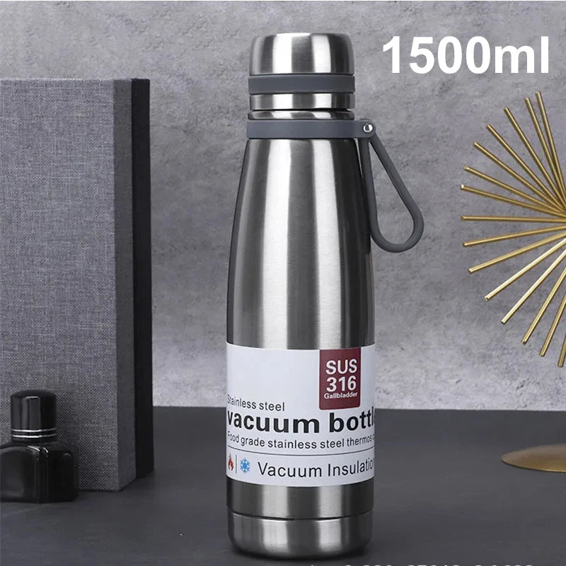 Edelstahl Thermoskanne 850–1500 ml – 316 Lebensmittelstahl, Vakuumisoliert für Outdoor, Camping & Reisen | Thryvo Fitness