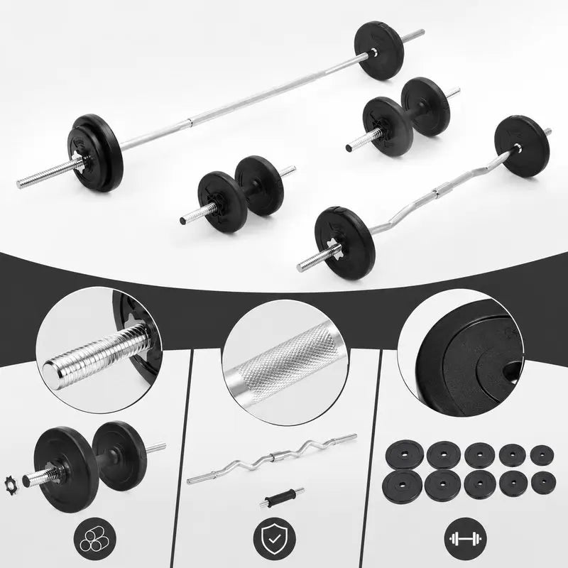 30 kg Hantel-Set – Kurzhantel & Langhantel mit Chrom-Stahlkonstruktion | Home Gym