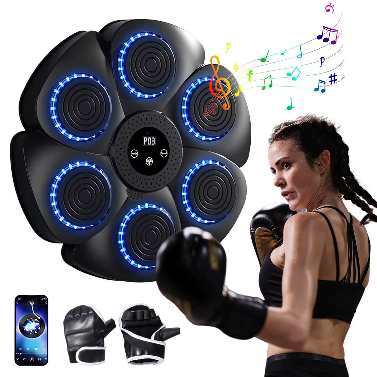 Smart Music Boxing Machine – Wandmontage, Bluetooth, LED-Licht, Trefferzähler | Thryvo Fitness
