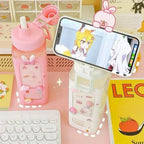 Kawaii Trinkflasche 700 & 900 ml – mit Strohhalm, Sticker & süßem Design, BPA-frei | Thryvo Fitness