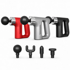 Mini T-Grip Massagepistole – USB, 5 Stufen, 4 Aufsätze, leise & tragbar für Muskelregeneration | Thryvo Fitness