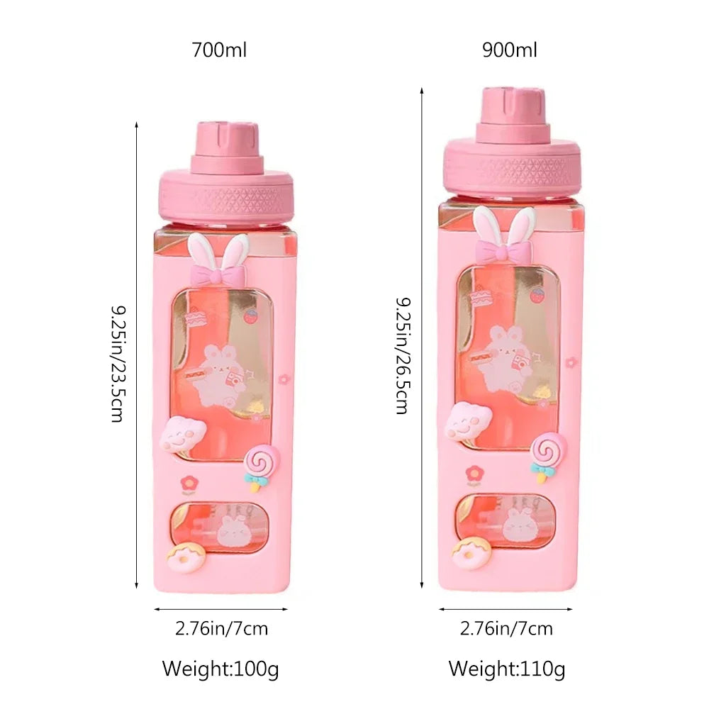 Kawaii Trinkflasche 700 & 900 ml – mit Strohhalm, Sticker & süßem Design, BPA-frei | Thryvo Fitness