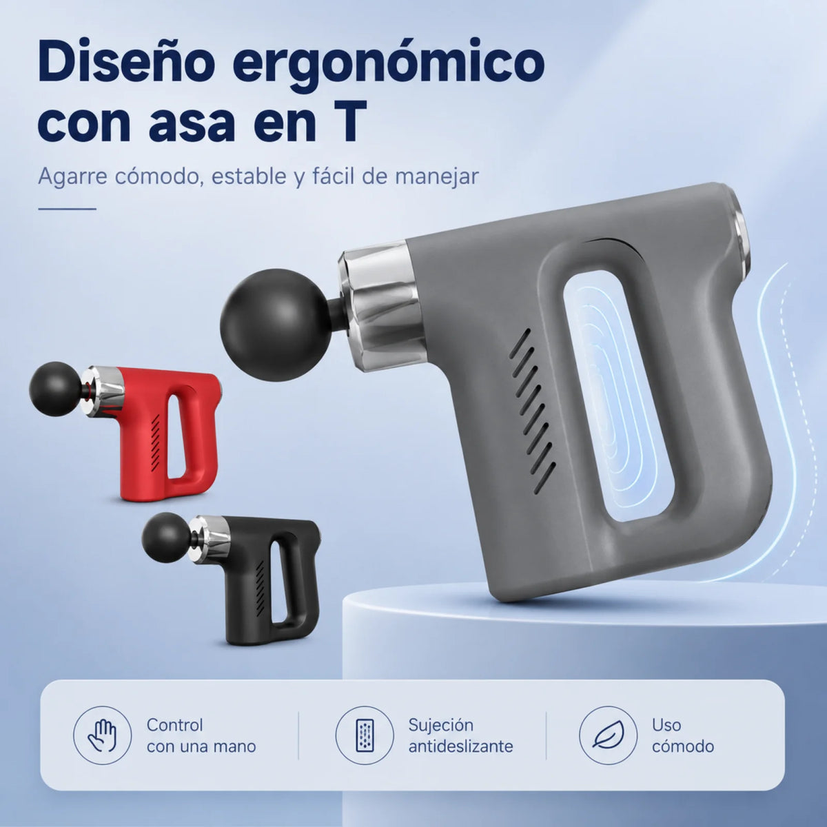 Mini T-Grip Massagepistole – USB, 5 Stufen, 4 Aufsätze, leise & tragbar für Muskelregeneration | Thryvo Fitness