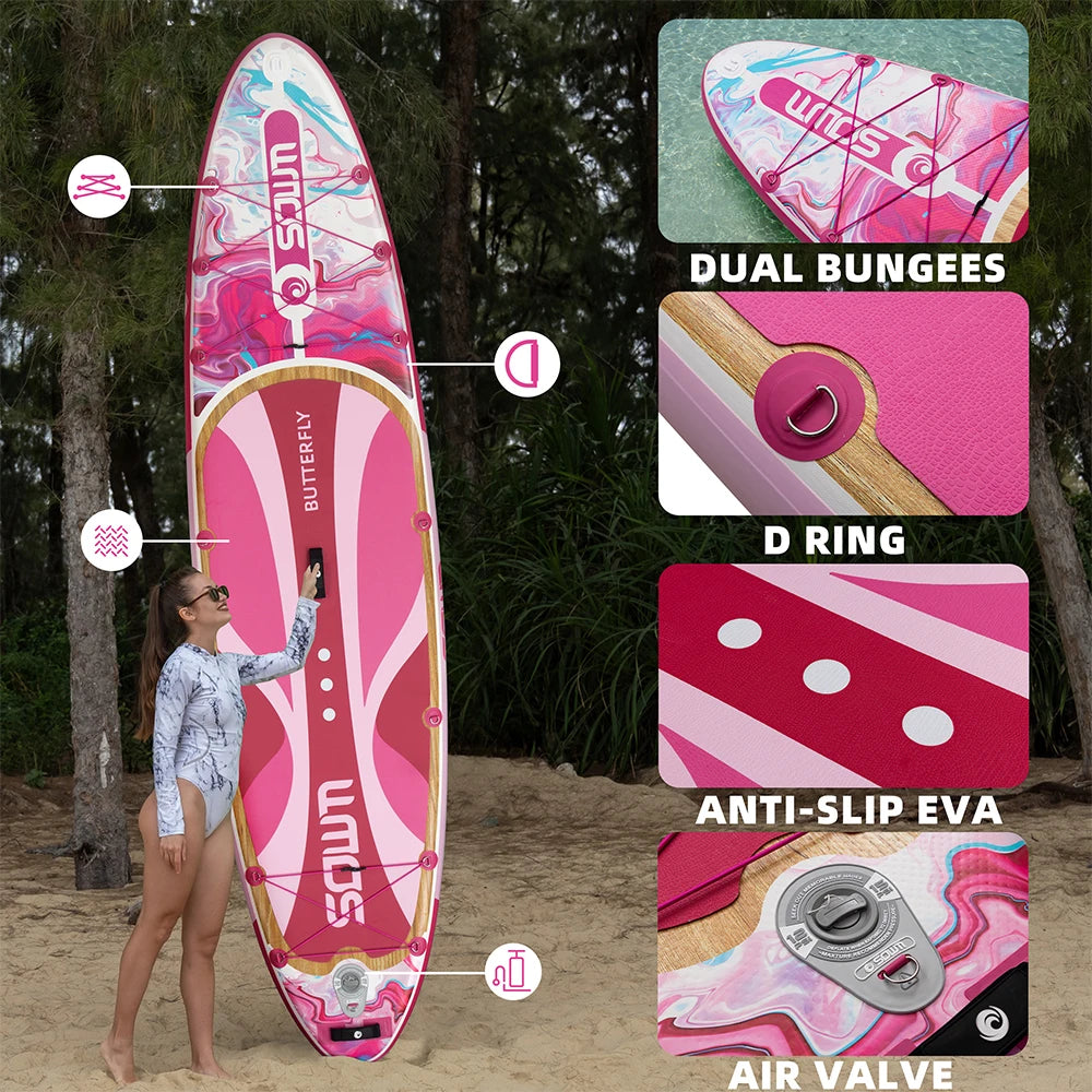 Sowm Pink Aufblasbares SUP Board 335×86×15 cm – bis 185 kg, All-Round, Komplett-Set | Thryvo Fitness