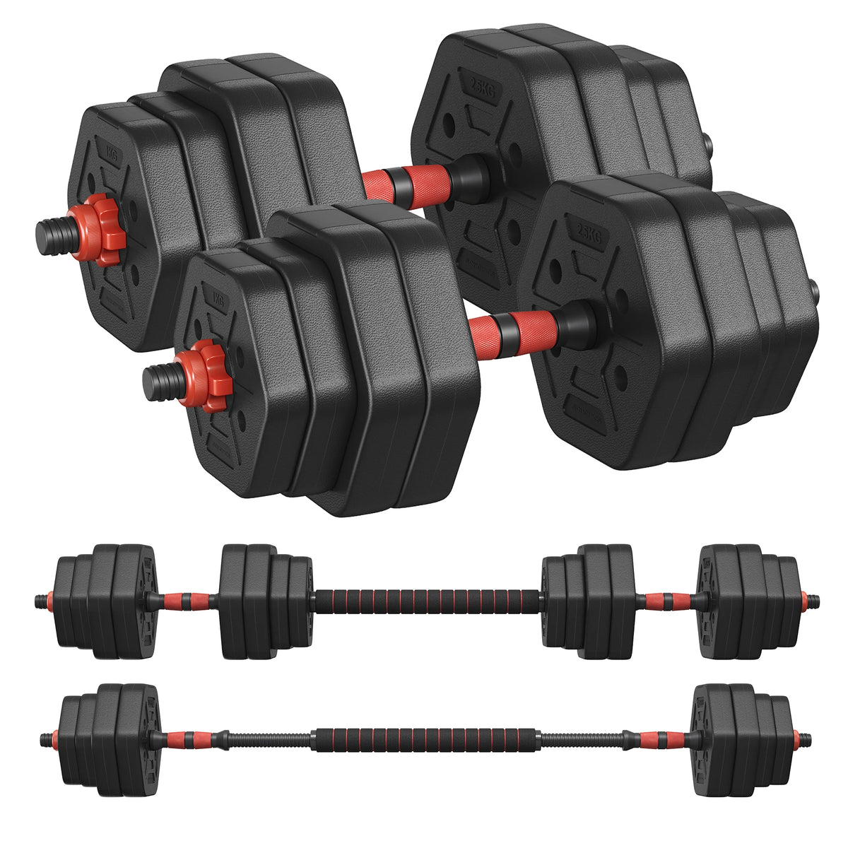 SONGMICS Hexagon Hantelset 30 kg – Kurzhantel, Langhantel & Push-up in einem