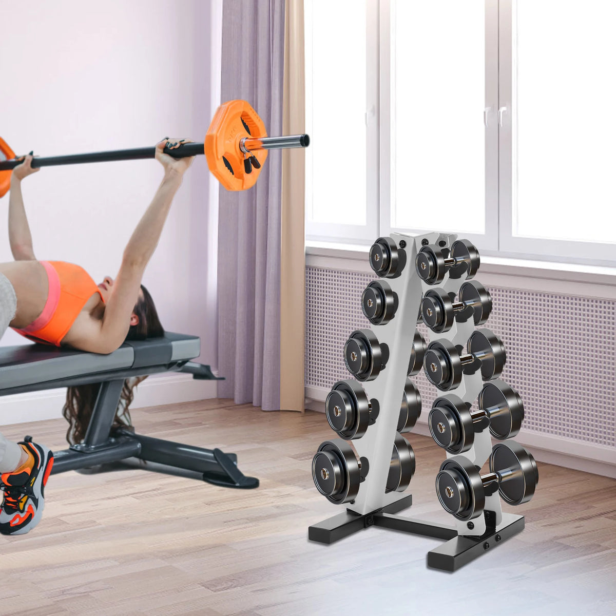 Kurzhantel Ständer 5-stufig – A-Frame Stahlregal für 5 Paare, 100 kg Tragkraft | Thryvo Fitness