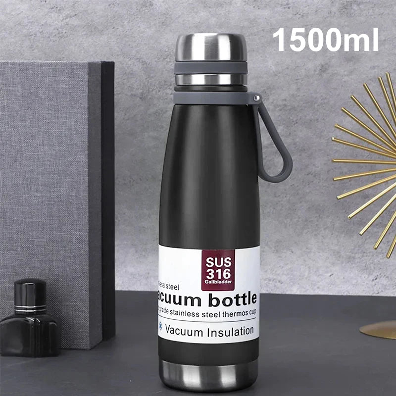 Edelstahl Thermoskanne 850–1500 ml – 316 Lebensmittelstahl, Vakuumisoliert für Outdoor, Camping & Reisen | Thryvo Fitness