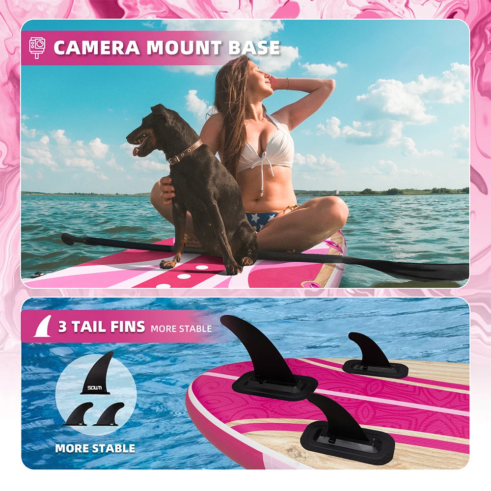 Sowm Pink Aufblasbares SUP Board 335×86×15 cm – bis 185 kg, All-Round, Komplett-Set | Thryvo Fitness