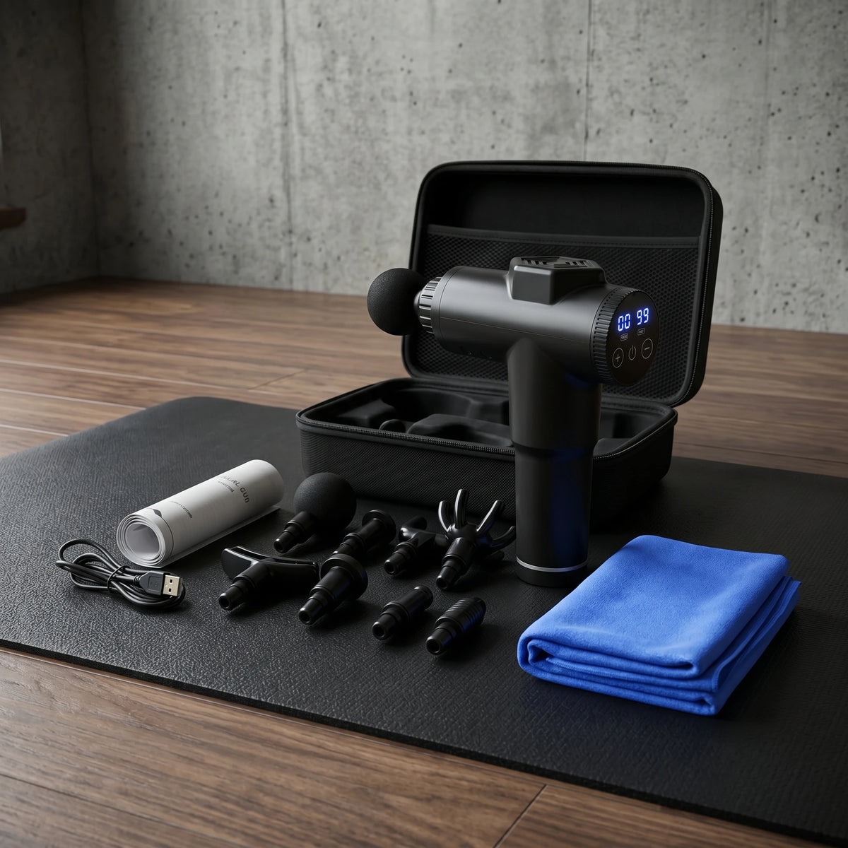 Profi Massagepistole 99 Stufen – 8 Aufsätze, USB-C, 6 Std. Akku, leise für Muskelregeneration | Thryvo Fitness