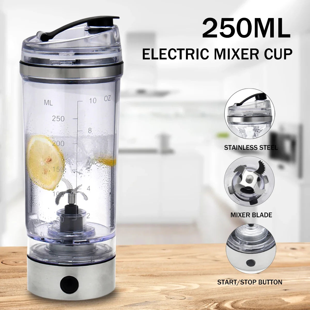 250ml Elektrischer Mini Protein Shaker – USB oder Batterie, BPA-frei, für Gym, Reisen & Kaffee | Thryvo Fitness