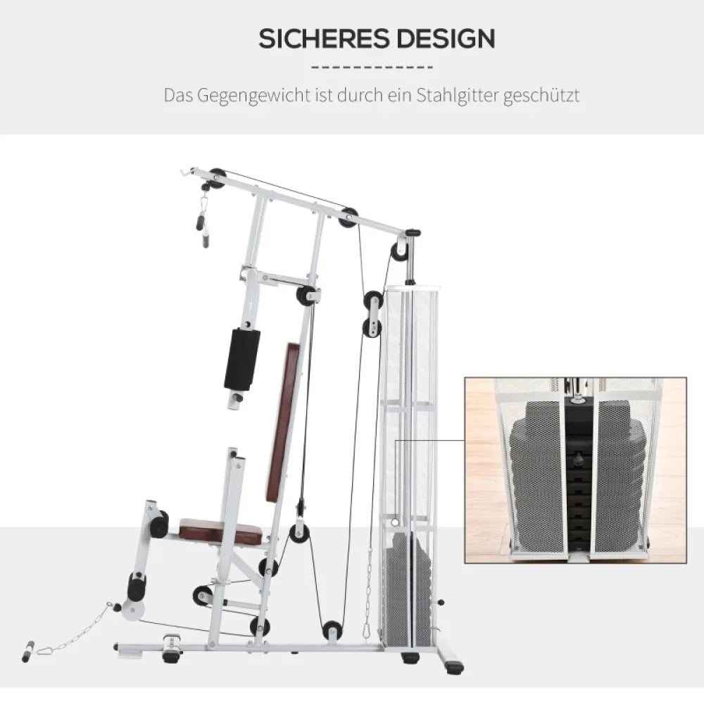 Multigym Kraftstation mit Gewichten, Klimmzug & Beintrainer – 150×110×210 cm | Thryvo Fitness